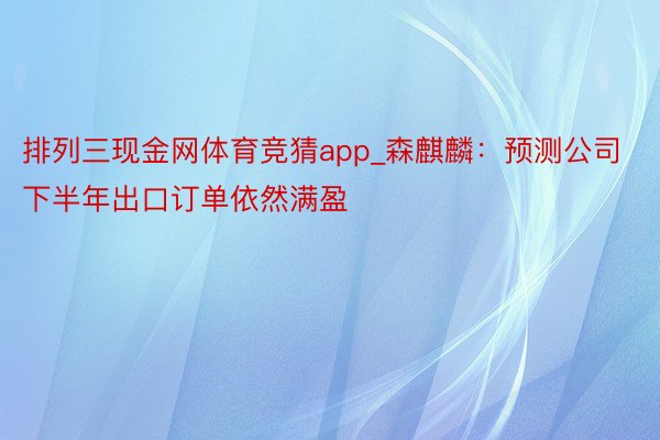 排列三现金网体育竞猜app_森麒麟：预测公司下半年出口订单依然满盈