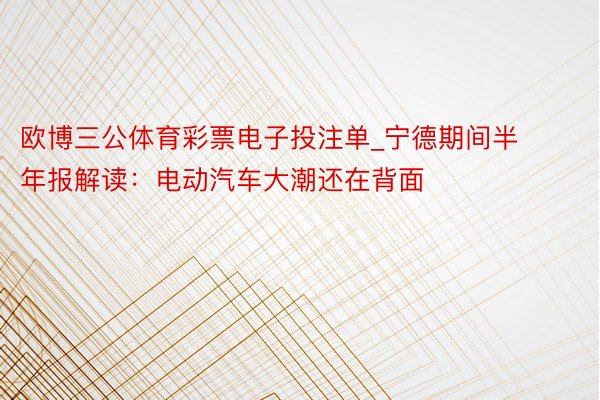 欧博三公体育彩票电子投注单_宁德期间半年报解读：电动汽车大潮还在背面