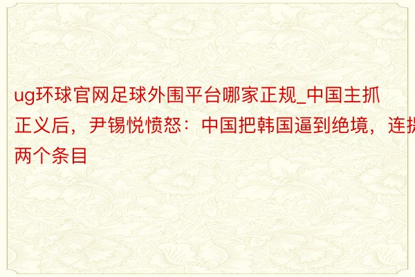 ug环球官网足球外围平台哪家正规_中国主抓正义后，尹锡悦愤怒：中国把韩国逼到绝境，连提两个条目