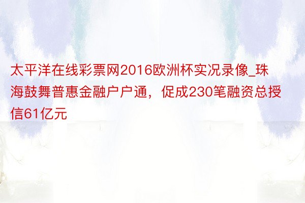 太平洋在线彩票网2016欧洲杯实况录像_珠海鼓舞普惠金融户户通，促成230笔融资总授信61亿元