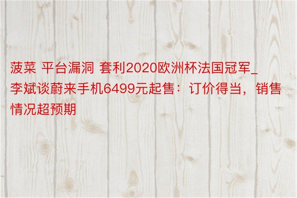 菠菜 平台漏洞 套利2020欧洲杯法国冠军_李斌谈蔚来手机6499元起售：订价得当，销售情况超预期