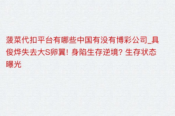 菠菜代扣平台有哪些中国有没有博彩公司_具俊烨失去大S卵翼! 身陷生存逆境? 生存状态曝光